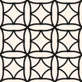 Black and white vector seamless pattern. Simple floral grid geometric ornament. Abstract monochrome background texture with curved Royalty Free Stock Photo