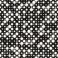 Black and white vector seamless pattern with small halftone circles, squares Royalty Free Stock Photo