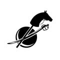 Black and white vector silhouette set of boy kid toys - hobby horse, ball and sword Royalty Free Stock Photo