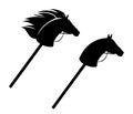 Black and white vector silhouette set of hobby horse toy with stick for riding