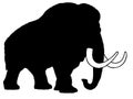 Black and white vector silhouette of a walking mammoth.