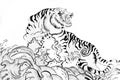 Black and white vector sketch of a growling tiger Royalty Free Stock Photo