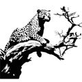 Black and white vector sketch of lying leopard. ai generated illustration Royalty Free Stock Photo