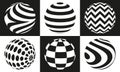 Black and white vector sphere of lines for design of logo. Icons set Royalty Free Stock Photo