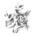 Black and white vector stamp sketch illustration, bouquet of tulip and peony