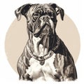 Vintage Sepia-toned Boxer Dog Sketch Vector Illustration