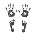 Black and white vector style illustration of handprints and two footprints Royalty Free Stock Photo