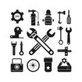 Black silhouette vector illustration of tools and equipment set Royalty Free Stock Photo