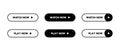 Black and white vector web buttons set. Play now. Watch now Royalty Free Stock Photo