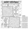 Black and white version of Christmas wordsearch puzzle