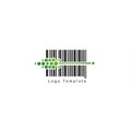 Black and white vertical barcode with green circular and linear elements integrated, Royalty Free Stock Photo