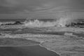 Black and white view of Adriatic sea during winter stormy