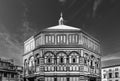 Black and white view of the Baptistery, Florence, Tuscany, Italy