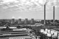 A black and white view of Coal Power Plant with large Chimneys Royalty Free Stock Photo