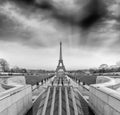 Black and white view of Eiffel Tower in Paris, France Royalty Free Stock Photo