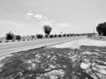 Black and White view of a expressway road