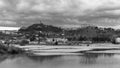 Black and white view of the flooding in San Miniato, Pisa, Tuscany, Italy Royalty Free Stock Photo