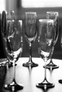 Champagne glasses on table