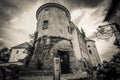 Black and white view of ÃÂ kofja Loka Castle in black and white