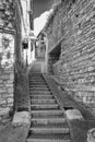 Assisi Perugia, Umbria, Italy: old alley. Black and white photo Royalty Free Stock Photo