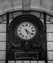 Black and white view of an old clock in a public park in Braga city, Portugal Royalty Free Stock Photo