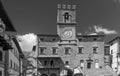 Black and white view of Piazza della Repubblica square in the historic center of Cortona, Arezzo, Italy Royalty Free Stock Photo