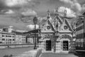 Black and white view of Santa Maria della Spina, beautiful Church on the banks of the Arno river in Pisa, Tuscany, Italy Royalty Free Stock Photo