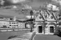 Black and white view of Santa Maria della Spina, beautiful Church on the banks of the Arno river in Pisa, Tuscany, Italy Royalty Free Stock Photo