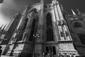 Black and white view of the side of Milan Cathedral Duomo, Italy Royalty Free Stock Photo