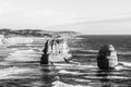 Black and white view of Twelve Apostles Sea Rocks near Great Ocean Road , Port Campbell National Park, Australia Royalty Free Stock Photo