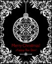 Black and white vintage card for New Years holiday with floral decorative hanging ball and frame Royalty Free Stock Photo