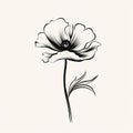 Minimalistic Poppy Flower Illustration: Monochrome Simplicity With Graceful Balance Royalty Free Stock Photo