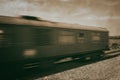 Black and White Vintage Image of a Train Carriage in the Countryside Royalty Free Stock Photo