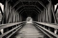 black and white vintage-style covered bridge Royalty Free Stock Photo