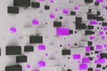 Black, white and violet rectangular shapes of random size on whi