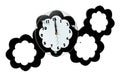 Black and white wall clock with three photo frames. Royalty Free Stock Photo