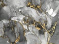 Black and white watercolor background with gold glitter. Water color alcohol ink splash, liquid flow texture paint
