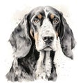 Black and white watercolor bluetick coonhound