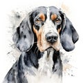 Black and white watercolor bluetick coonhound