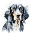 Black and white watercolor bluetick coonhound