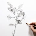 Simple And Incomplete Eucalyptus Drawing On White Background