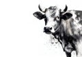 Black and white watercolor painting of a cow on a white background. Farm animals Royalty Free Stock Photo