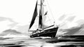 Monochrome Sail On The Sea Vector - Abstract Yacht Drawing