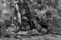 Black and White Waterfall in Geres National Park, Terras de Bouro. Royalty Free Stock Photo