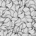 Black and white waves seamless pattern. Vector hand drawn wavy background