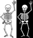 Black and White Waving Cartoon Skeleton