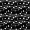 Seamless black and white flower lines pattern