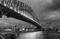 Black and white wide angle view of Sydney Harbour Bridge at nigh Royalty Free Stock Photo