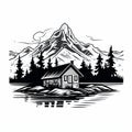 Simple Cabin In Black And White Vector Illustration