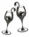 Black and white wine glasses. Vector illustration Royalty Free Stock Photo